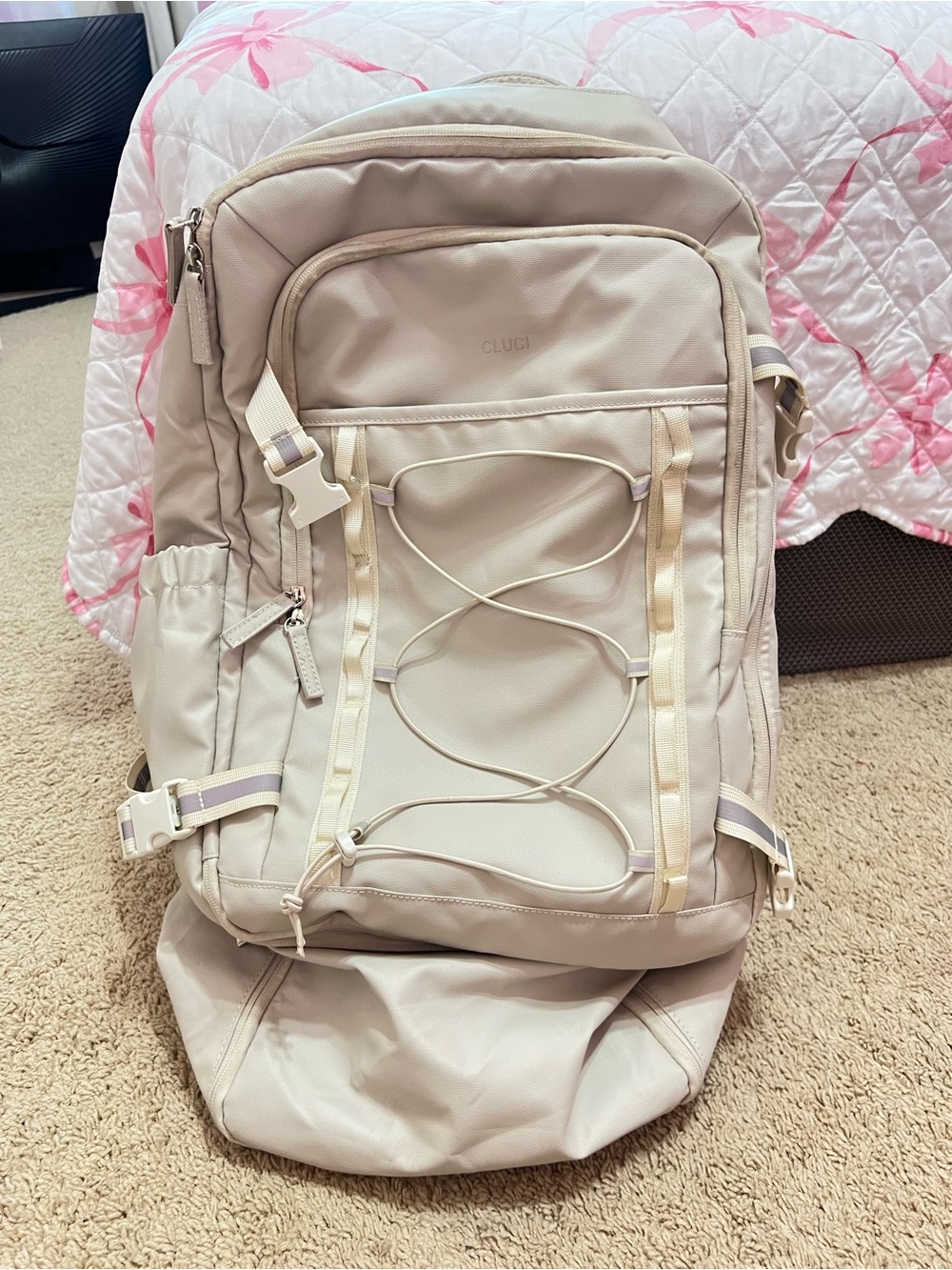 CLucI Beige Waterproof Travel Everyday Backpack with Optional Shoe Compartment